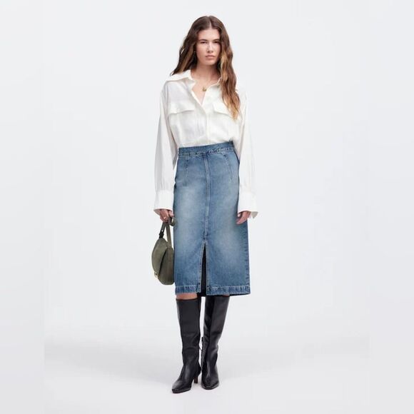 Madewell Dresses & Skirts - Women’s Madewell Denim Midi Pencil Skirt in Billings Wash Size 28 NWT #NU503